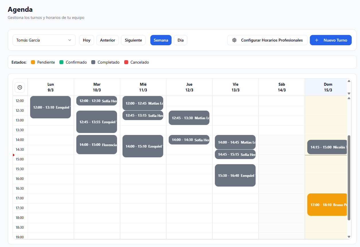 Sistema de reservas online con calendario de turnos